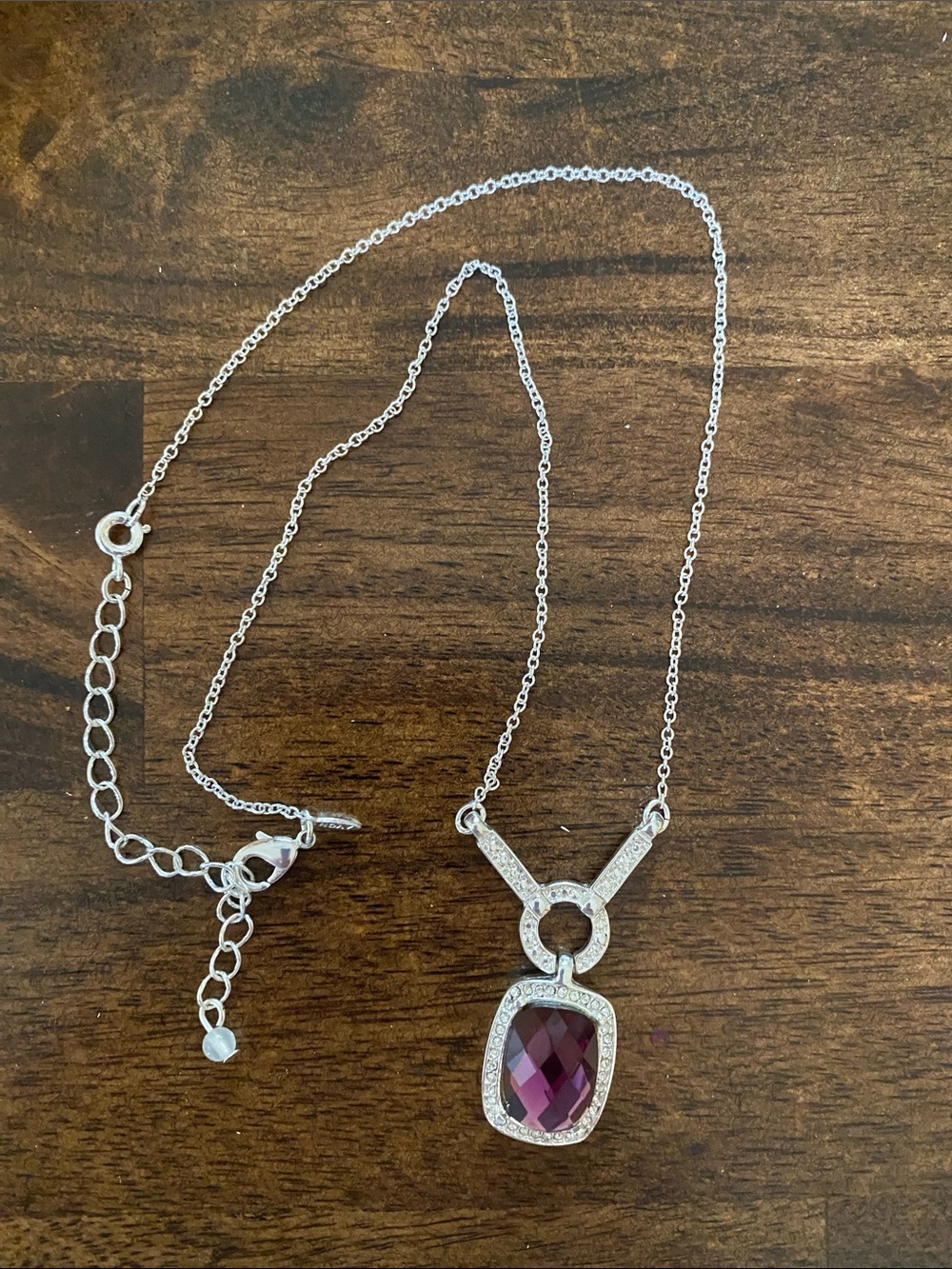 Vintage Avon Silver Necklace with Purple Gem Pendant